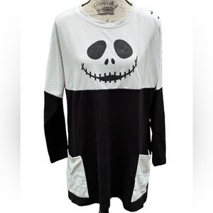 Jack Skellington Long Sleeve Dress Black & White w/ Pockets Oversized S